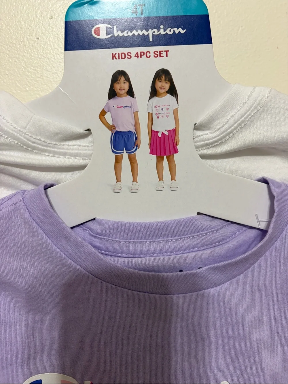 Champion Lavender Short Sleeve Tee with Multicolor Logo - 4T